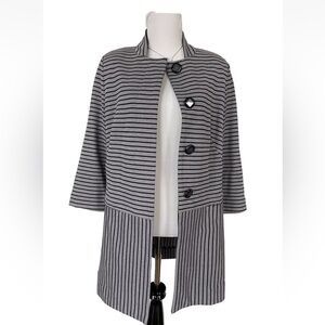 Cabi Women Long Coat Strip Grey Black Size S
